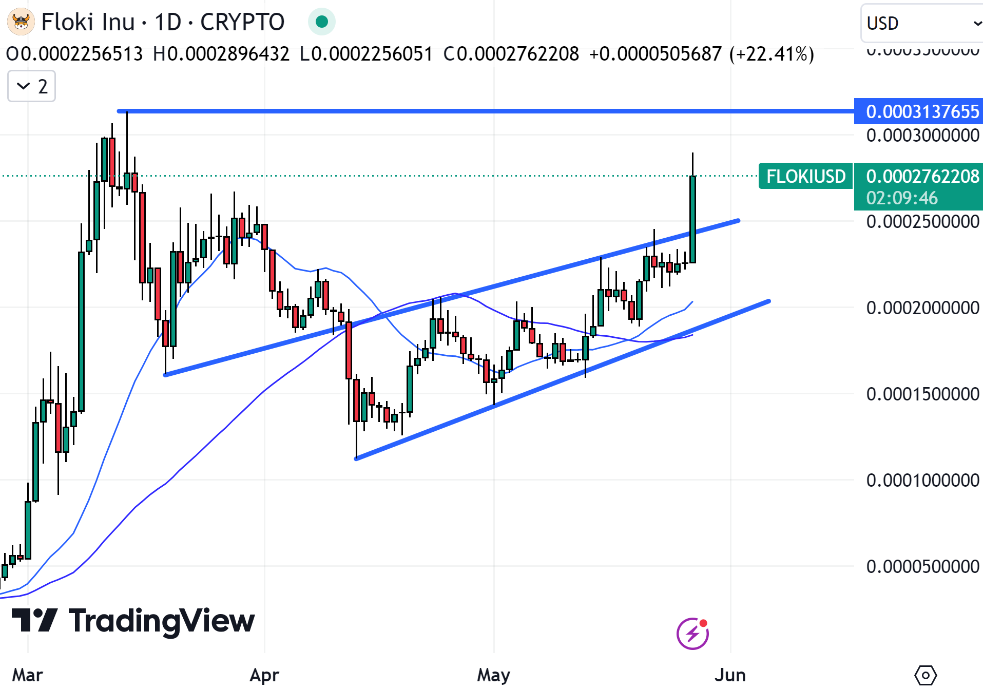 FLOKI could easily be the best cryptocurrency to buy now if it can maintain the bullish momentum.  Source: TradingView