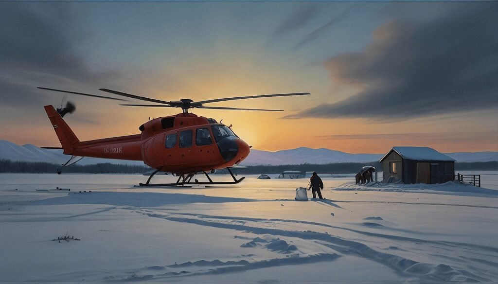 AI-generated image of an exploration helicopter in the Arctic